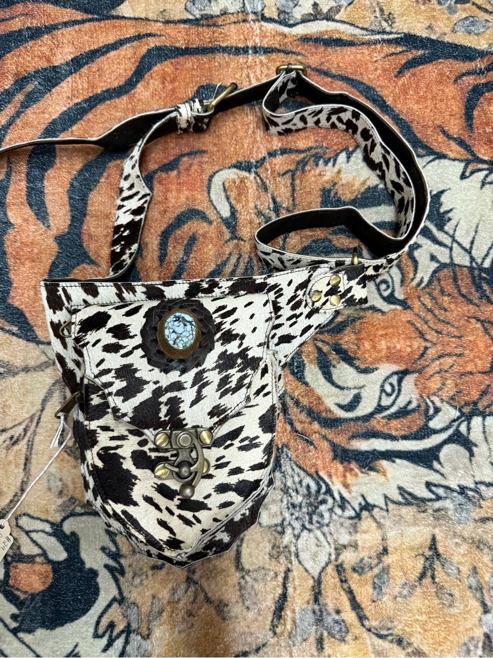 Genuine cowhide w/hair Brown and white belt bag or crossbody